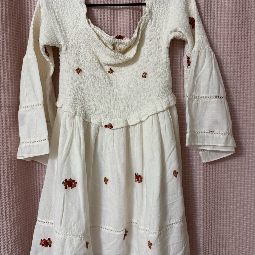 Free People Cream Long Sleeve Dress with Red Floral Accents